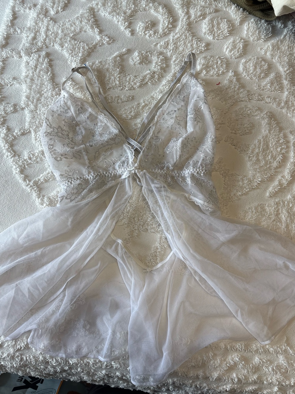 Victoria's Secret Sheer Lace Chemise Robe in Ivory
